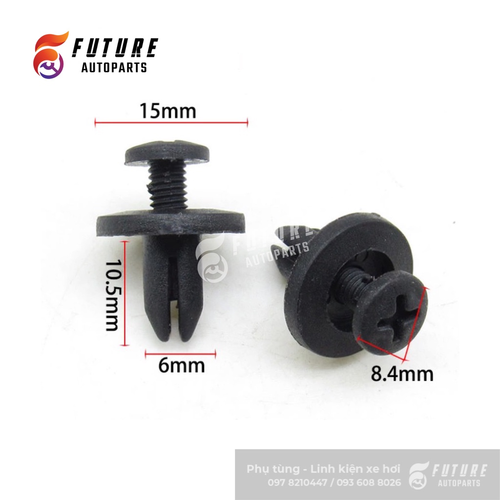 Bộ vít nở, chốt nhựa 6mm/8mm/10mm thông dụng phù hợp cho cản, chắn bùn xe hơi - Future Autoparts