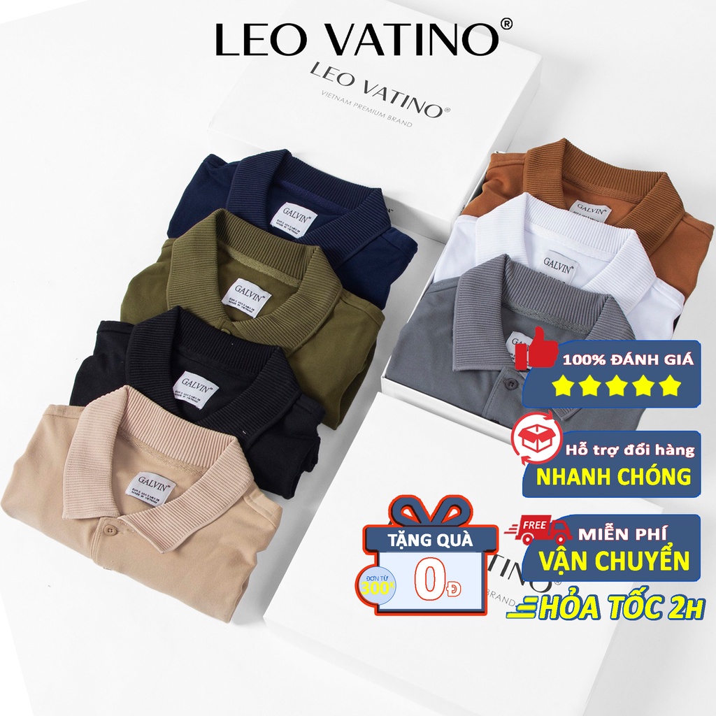 Áo phông thun polo nam Galvin cotton cá sấu trắng đen tay ngắn lỡ cổ bẻ Leo Vatino 12A