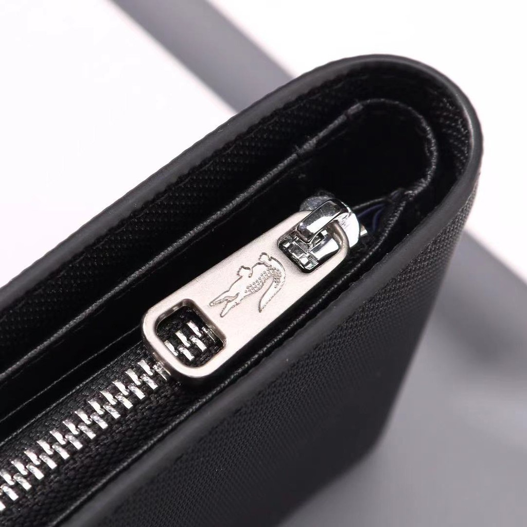 Ví Da Lacoste Dáng Ngắn Gập Đôi Thời Trang Cho Nam Nữ