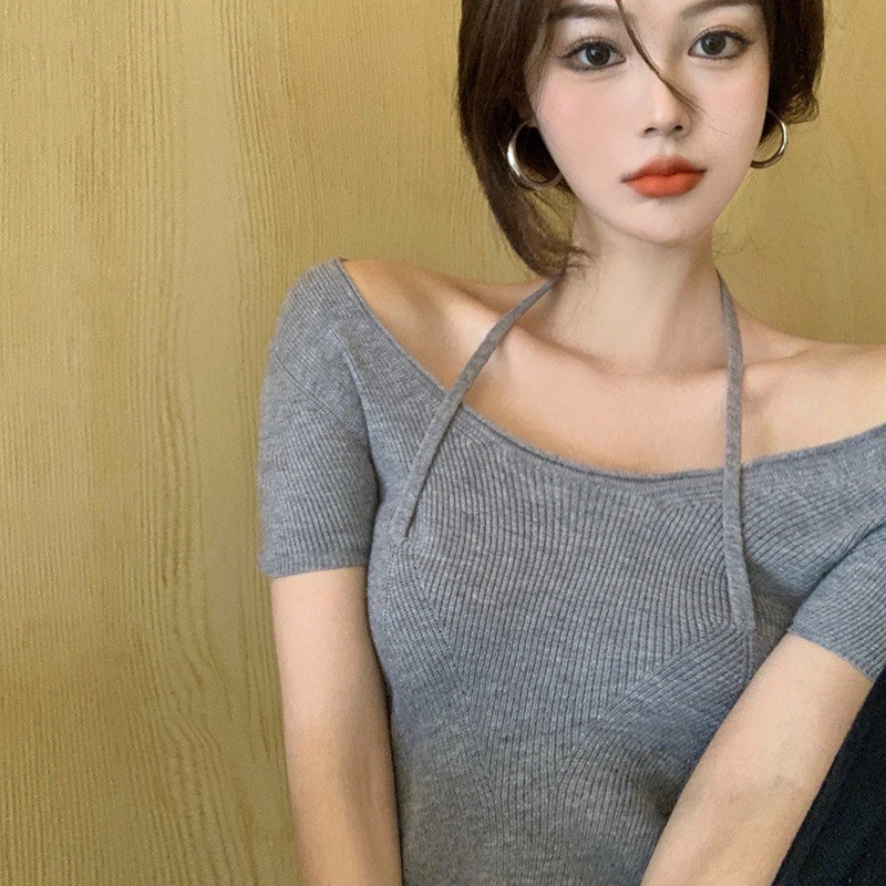 Áo Thun Lửng Ngắn Tay Phong Cách Hàn Quốc Quyến Rũ Dành Cho Nữ