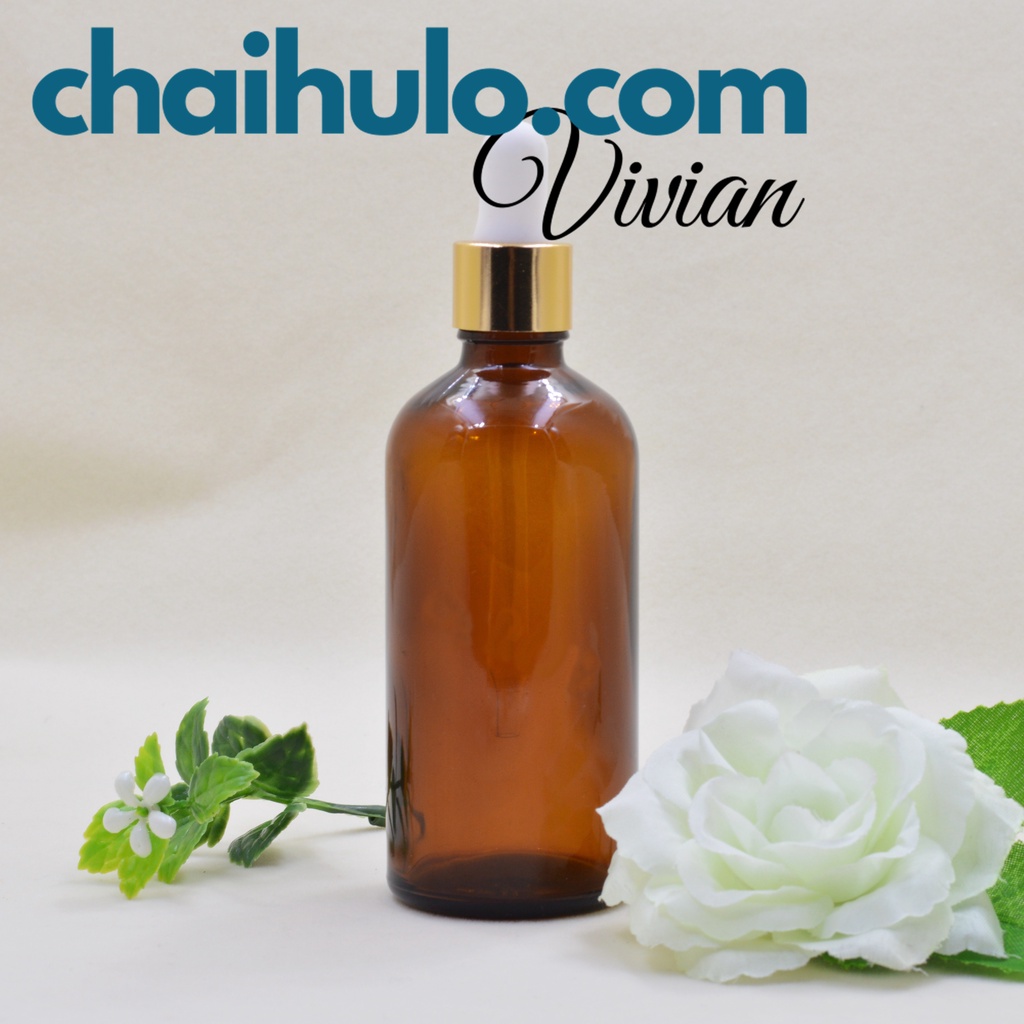 Chai thủy tinh, lọ đựng tinh dầu serum thân nâu nắp bóp nhôm vàng nút cao su nhỏ giọt 5ml 10ml 15ml 20ml 30ml 50ml 100ml