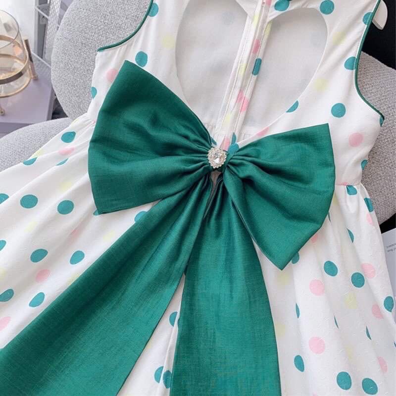 Váy bé gái chấm bi nơ xanh lưng trái tim 8-30kg XHN1053