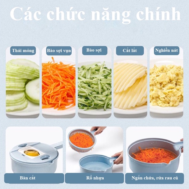 Bào rau củ 9 chức năng với 4 lưỡi cắt gọt tạo hình món ăn thêm hấp dẫn