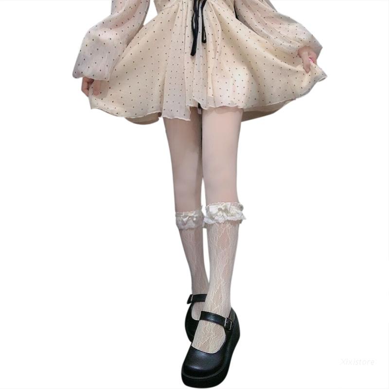 Xixi Vớ Công Chúa Phối Ren Đính Nơ Satin Phong Cách Gothic Nhật Bản