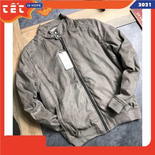 Áo khoác da lộn bo chun 2khuy cổ