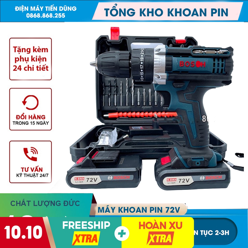 Máy khoan pin, máy bắn vít bos 36v, 72v Pin cao cấp, Khoan 3 chức năng bắt vít khoan tường có búa