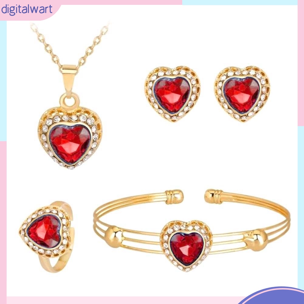 Bộ Trang Sức Mặt Trái Tim Đính Đá Thời Trang Cho Nữ