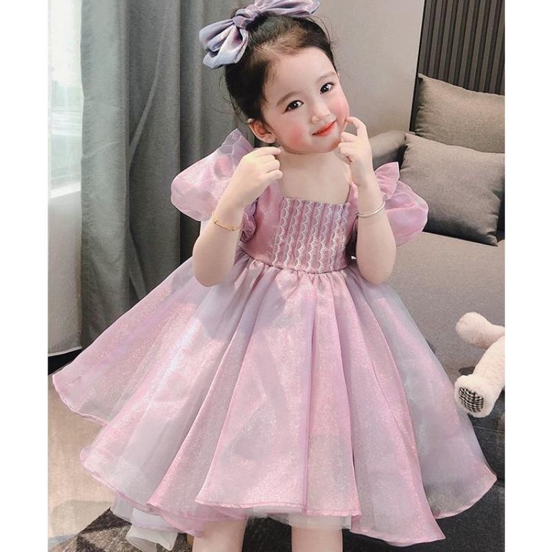 Đầm Công Chúa Tay Phồng Họa Tiết Ngôi Sao Màu Tím Phong Cách Phương Tây Thời Trang Mùa Hè Mới Dành Cho Bé Gái
