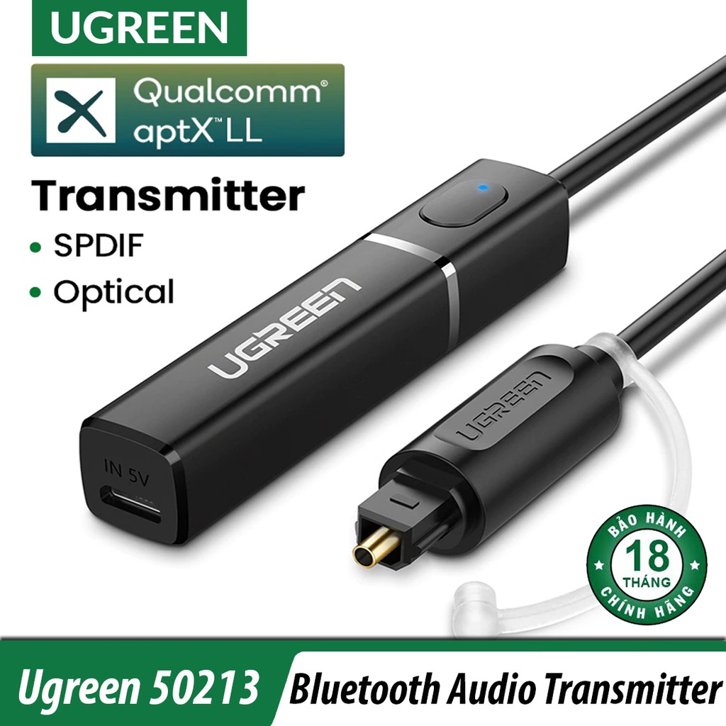 Bộ Phát Bluetooth 5.0 Cao Cấp|UGREEN 50213, kết nối âm thanh TV, Laptop, PC...với thiết bị thu bluetooth (Loa, amply..)