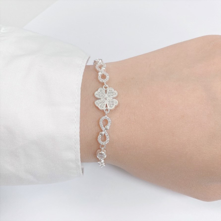 Lắc tay bạc nữ cỏ 4 lá may mắn - Trang sức bạc Evasilver