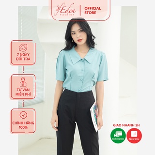 Áo kiểu sơ mi nữ công sở thời trang Eden cổ sen tay ngắn nút ngực xếp li eo chất liệu mềm min không nhăn - ASM171