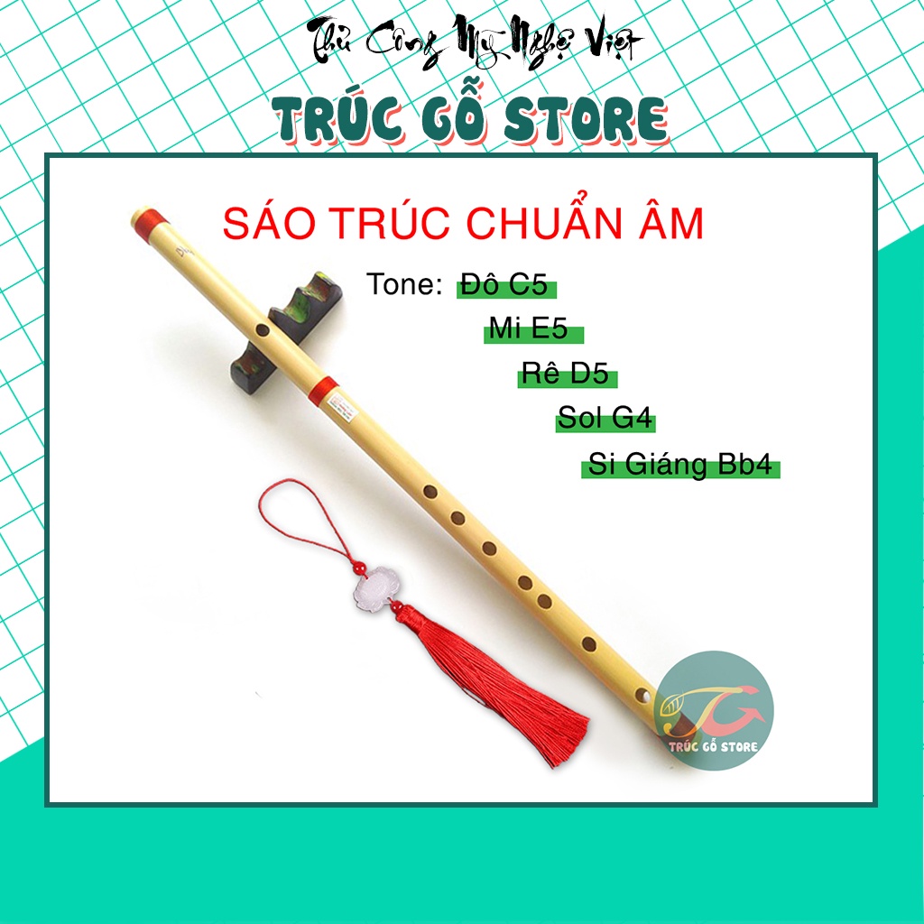 Sáo trúc chuẩn âm tone đô/rê/mi/sol/la/si dành cho người mới tập - tặng kèm dây treo sáo đỏ