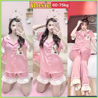[BIGSIZE 60-75KG] Bộ ngủ lụa Satin Gấu nhún bèo cực xinh đủ màu xinh xắn