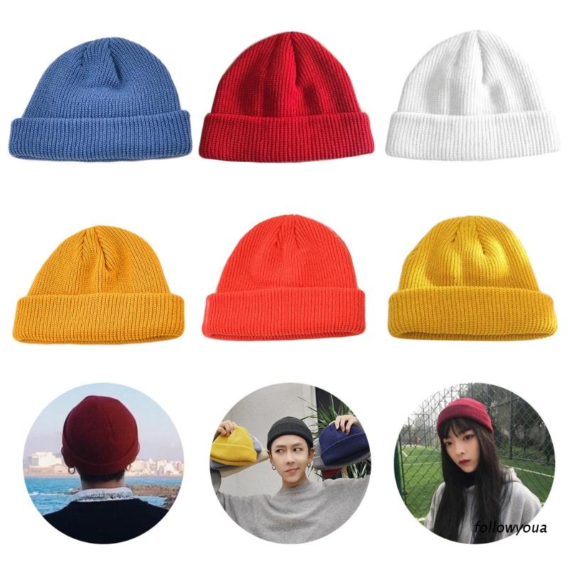 Mũ Beanie Dệt Kim Màu Sắc Trơn Phong Cách Harajuku Thời Trang Mùa Đông Cho Nam Nữ