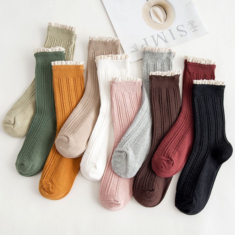 Tất cổ ren nhún bèo, vớ nhiều màu vitage loại cổ ngắn và cổ lửng style hàn quốc - sogeum.store