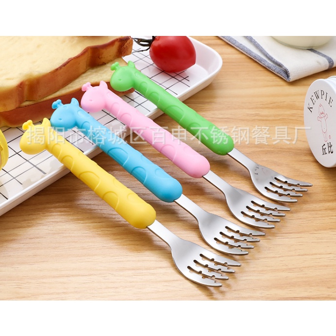 Set Thìa Nĩa Ăn Dặm Hình Hươu Cao Cổ Có Hộp