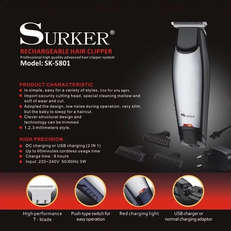 [RẺ VÔ ĐỐI] Tông đơ chấn viền SURKER SK-5801, Tạo tóc chuyên nghiệp