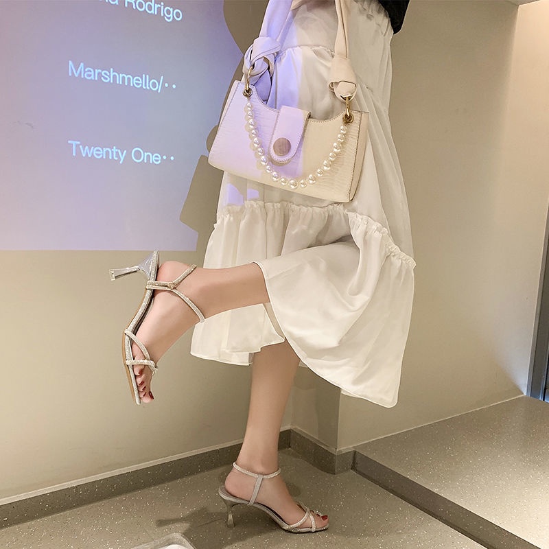 Xăng đan cao gót đính đá thời trang nữ 2022 Amoi