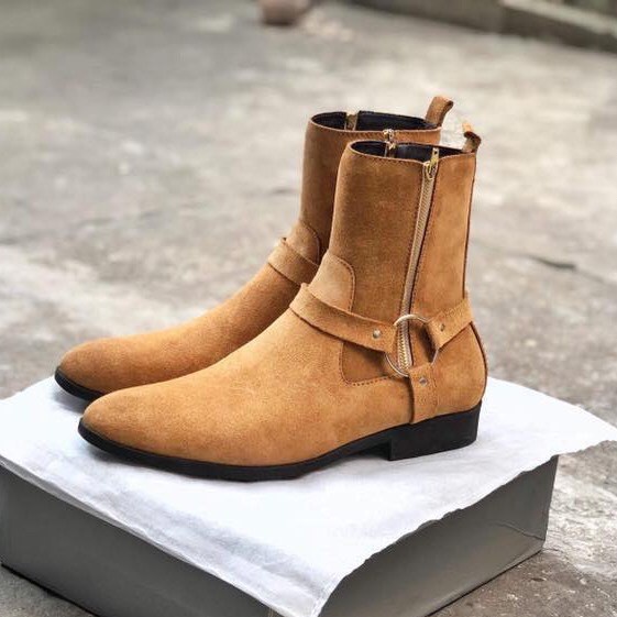 Giày Harness boots cao cổ thời trang nam chất liệu da bò da lộn đế độn 3.5cm | BigBuy360 - bigbuy360.vn