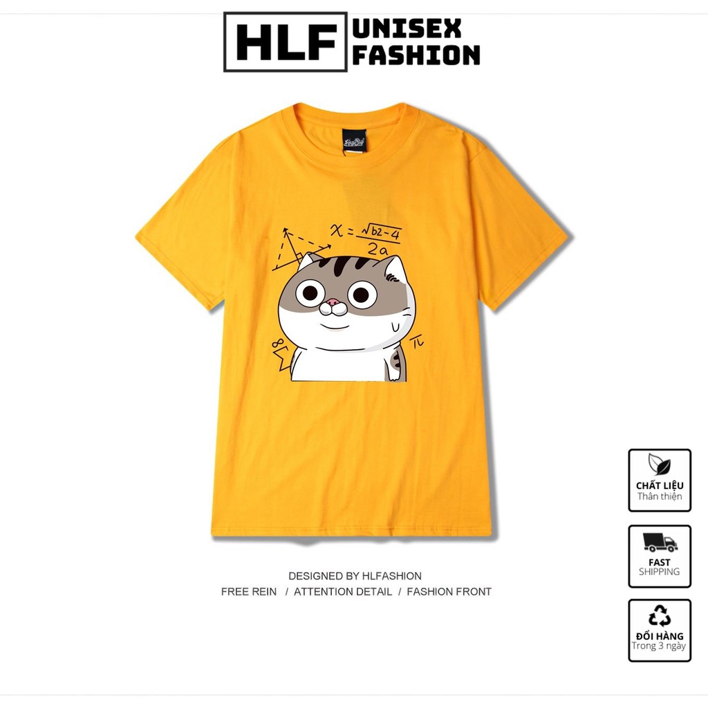 Áo thun tay lỡ form rộng Unisex mèo AMI làm toán, áo phông form rộng tay lỡ HLFashion