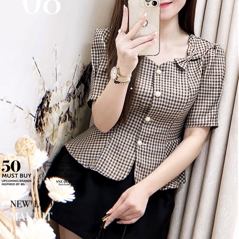 Áo kiểu công sở BIGSIZE G455 thiết kế nữ tính che bụng tôn vòng 1 hiệu quả dễ phối với chân váy hoặc quần GEM.VN | BigBuy360 - bigbuy360.vn