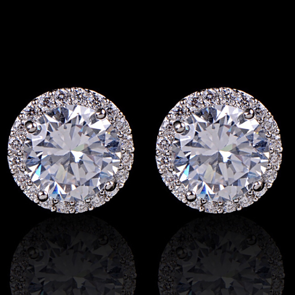 Đôi khuyên tai hợp kim tròn khảm đá Zicron lấp lánh thanh lịch và tinh tế cho nữ