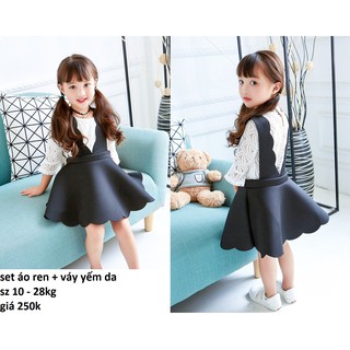 Set áo ren + váy yếm giả da sz 10-25kg