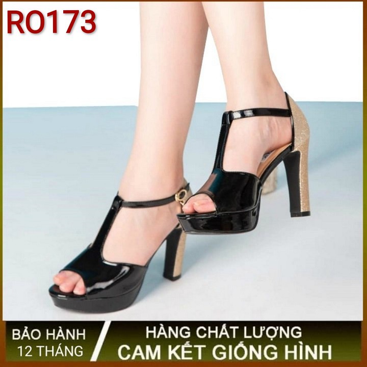 Giày cao gót nữ đẹp đế vuông 10p hàng hiệu rosata màu vàng đẹp ro173