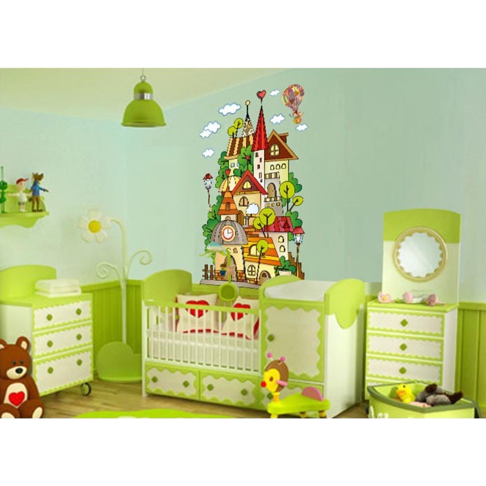 Decal trang trí tường Nhà Dính Chùm sặc sở