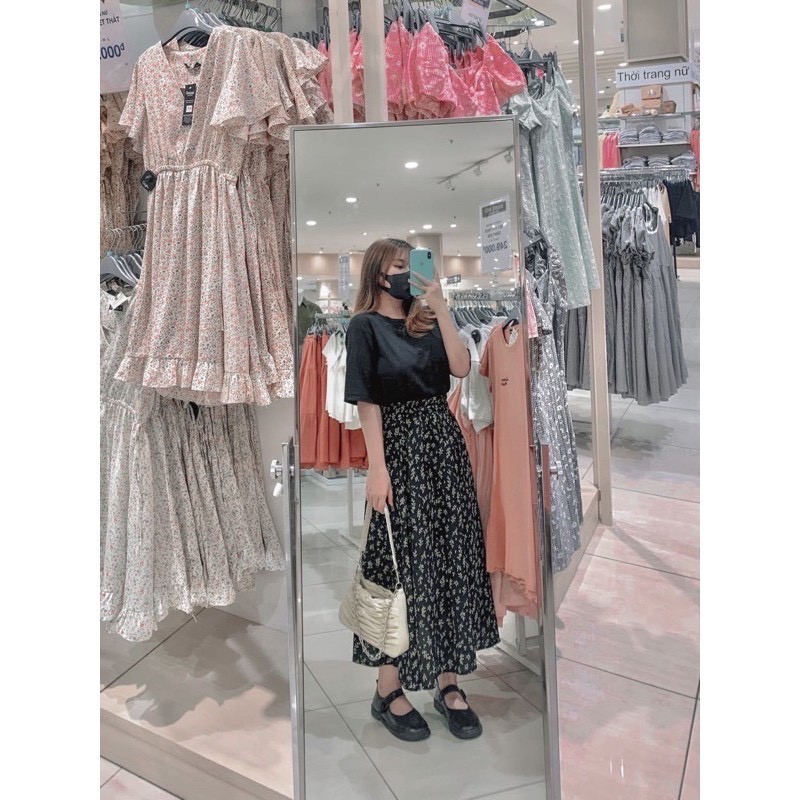 Chân váy dài hoa nhí qua gối ulzzang thiết kế vintage chất voan cao cấp