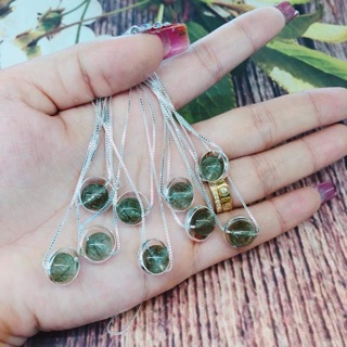 Dây chuyền bạc mặt đá thạch anh tóc xanh thiên nhiên