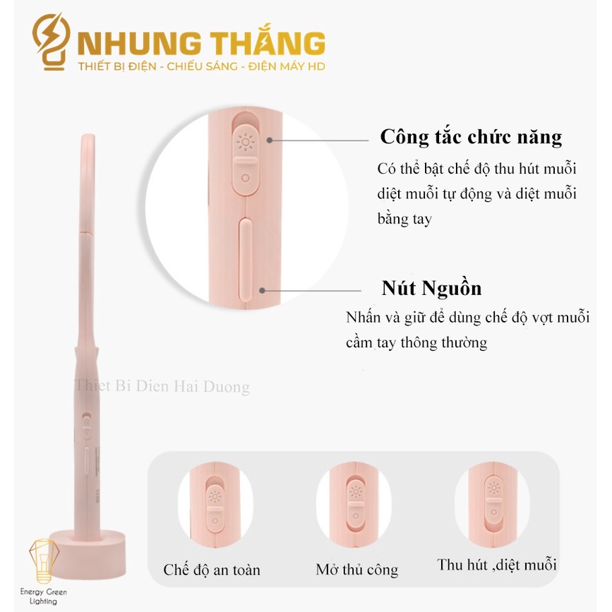 [PIN TRÂU] Vợt Bắt Muỗi AN01 Kiêm Đèn Thu Hút Muỗi - Diệt Muỗi Để Bàn - Treo Tường Tiện Lợi - Đầu Xoay 90 Độ