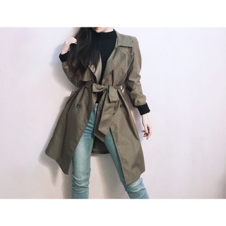 Trench coat 4 nút cổ kép cột dây