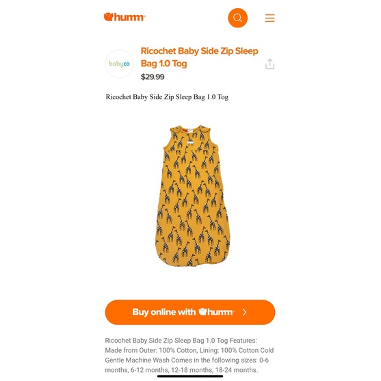 Túi Ngủ Cao Cấp Thương Hiệu Ricochet Baby - Side Zip Sleep Bag