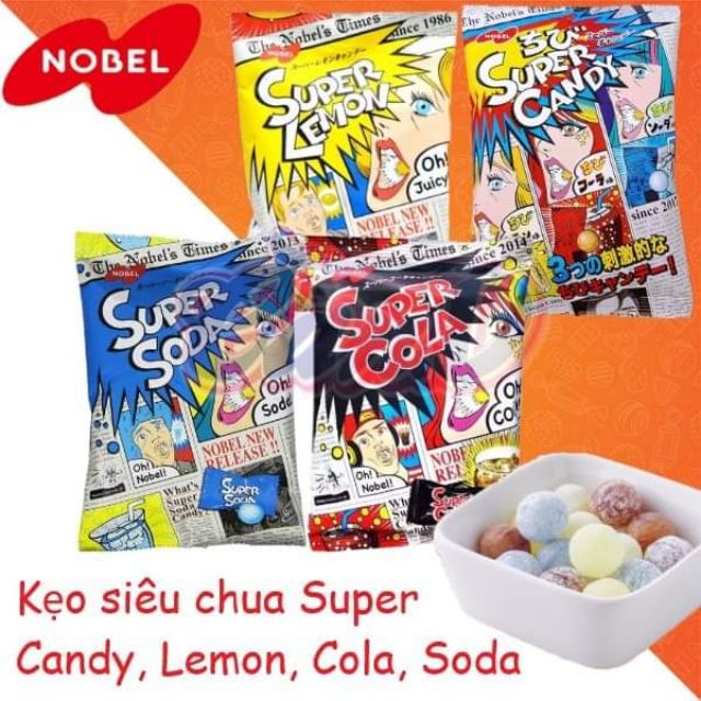 Kẹo siêu chua Super Candy, Lemon, Soda, Cola (90gr)