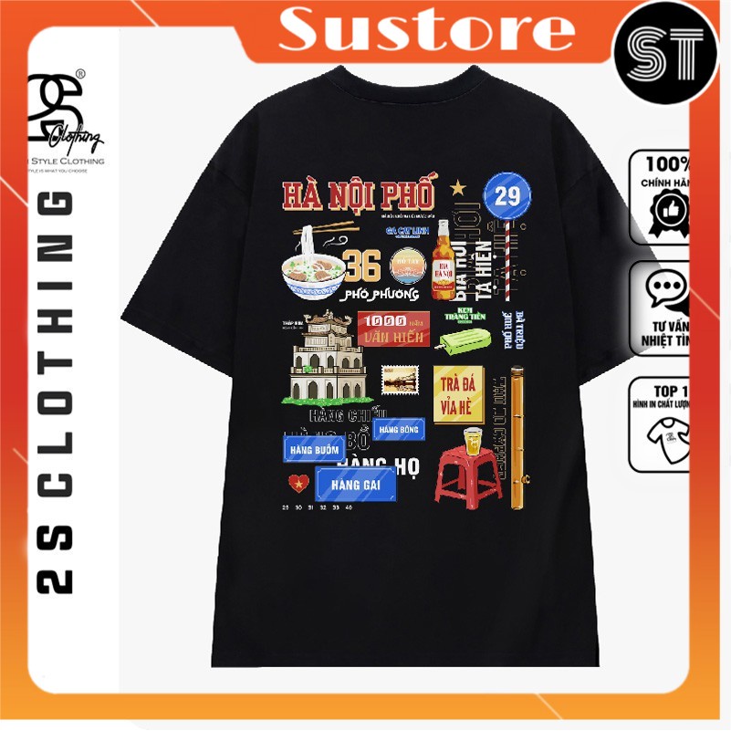 Áo phông nam nữ SUSTORE Áo Thun Nam Cổ Tròn Hà Nội Phố Cotton Hot Trend 36 Phố Phường Dáng Unisex TV5065
