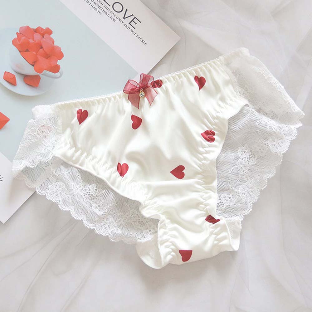 Quần lót nữ vải cotton phối ren in họa tiết trái tim