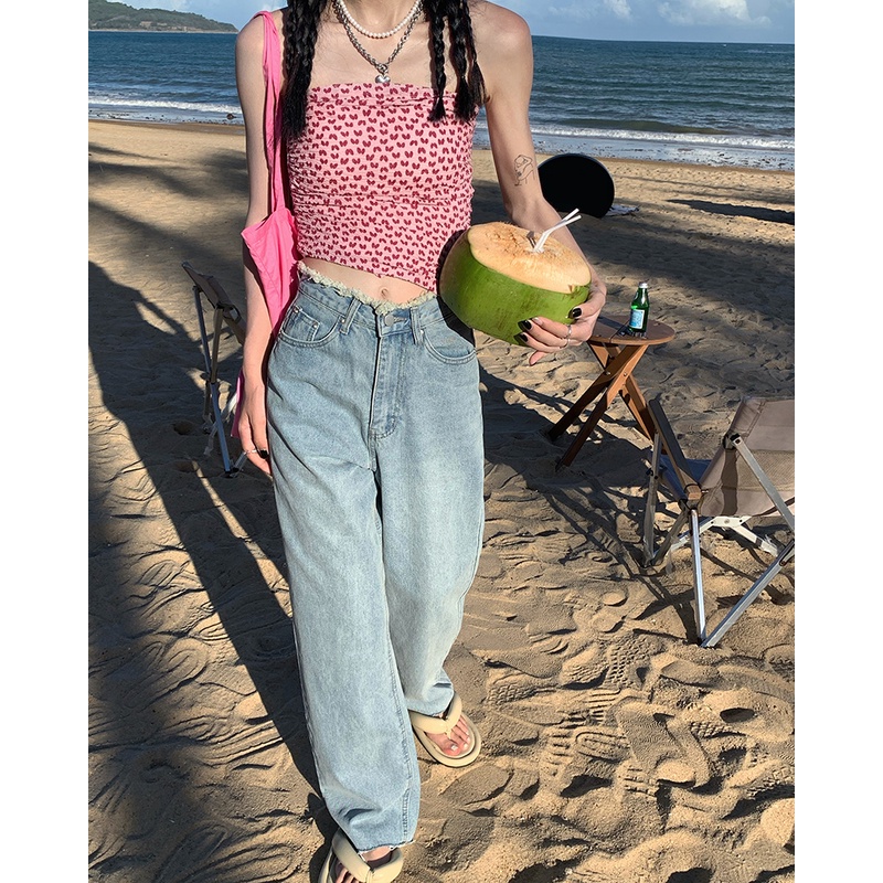 Quần denim ống rộng thiết kế đơn giản cho nữ | BigBuy360 - bigbuy360.vn