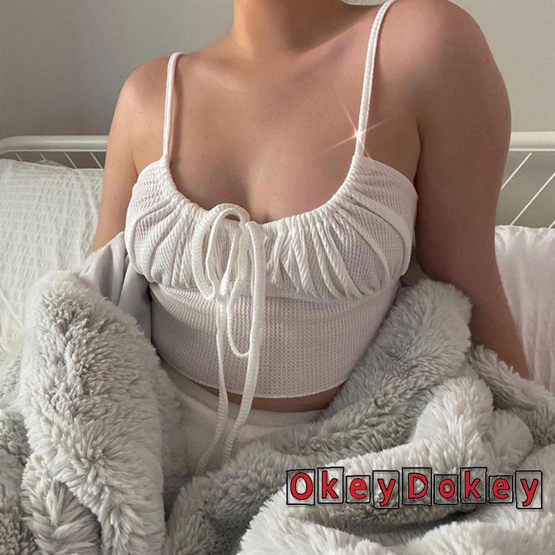 Áo Croptop Hai Dây Cổ Thấp Màu Trơn Thời Trang Mùa Hè Dành Cho Nữ Size S/M/L