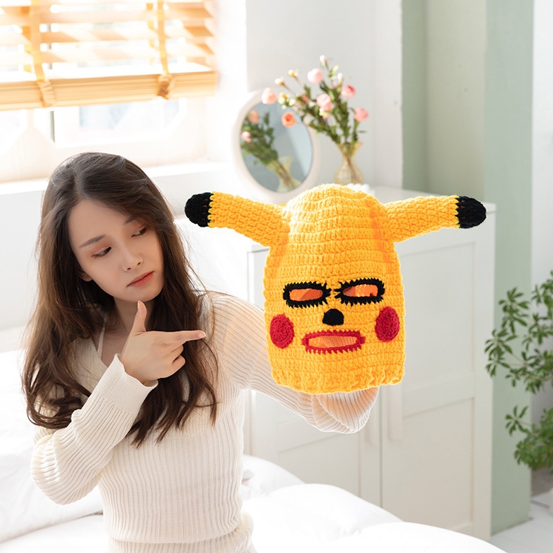 (Hàng sẵn sàng) Mặt Nạ Hình Đầu Pikachu Dễ Thương Vui Nhộn Bằng Cho Halloween Giáng sinh Quà tặng sáng tạo quà tặng ngày lễ Mặt nạ len Mặt Nạ Hóa Trang
