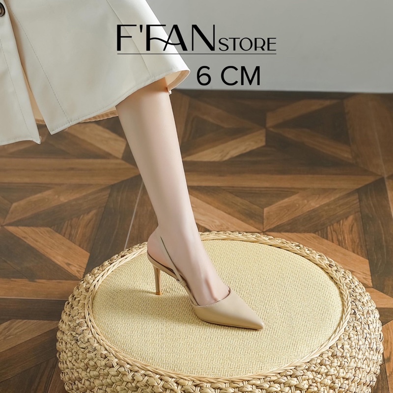Giày nữ mũi nhọn hở gót  cao gót đế nhọn bít mũi 810, da mềm mại big size màu đen be trắng FFAN STORE