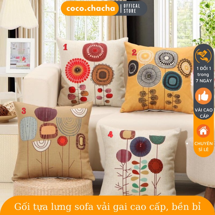 Dòng hoa 4 mùa -Vỏ tựa lưng, gối sofa vuông vải gai trang trí, bền màu tới 5 năm (chỉ vỏ gối)
