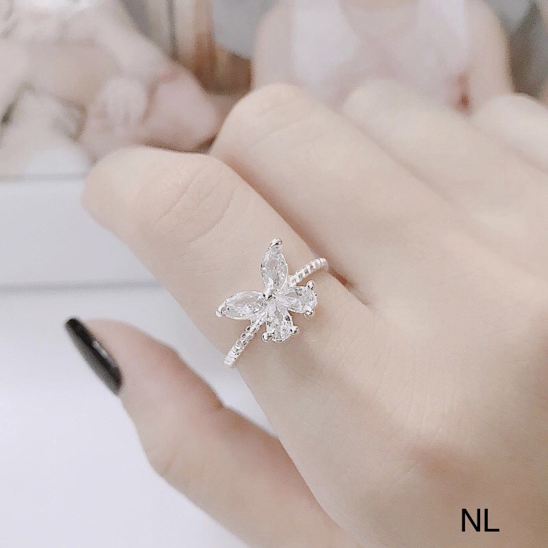 Nhẫn nữ bạc ta nhẫn cánh bướm đính đá free size sáng đẹp - Kho sỉ bạc Nhất Linh