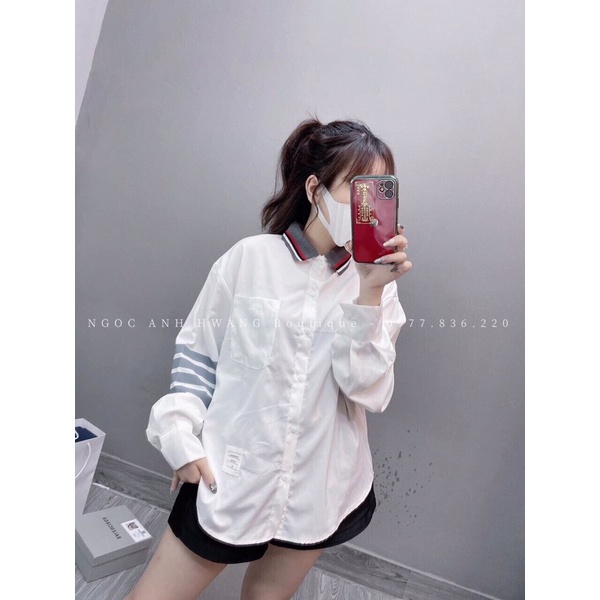 Áo Sơ Mi Dài Tay 4 Vạch Tay Màu Trắng, Áo Sơ Mi Form Rộng Unisex | BigBuy360 - bigbuy360.vn
