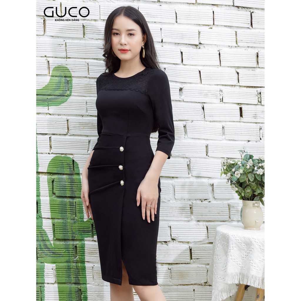 GUCO - Đầm dự tiệc ôm body phối ren tùng xếp ly 2619