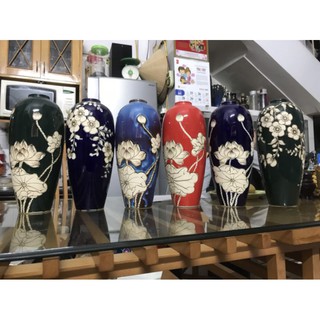 Bình hoa lọ hoa Bát tràng men vẽ tay hoa sen, hoa mai cắm lựu, đào đông, mai mỹ, tuyết mai