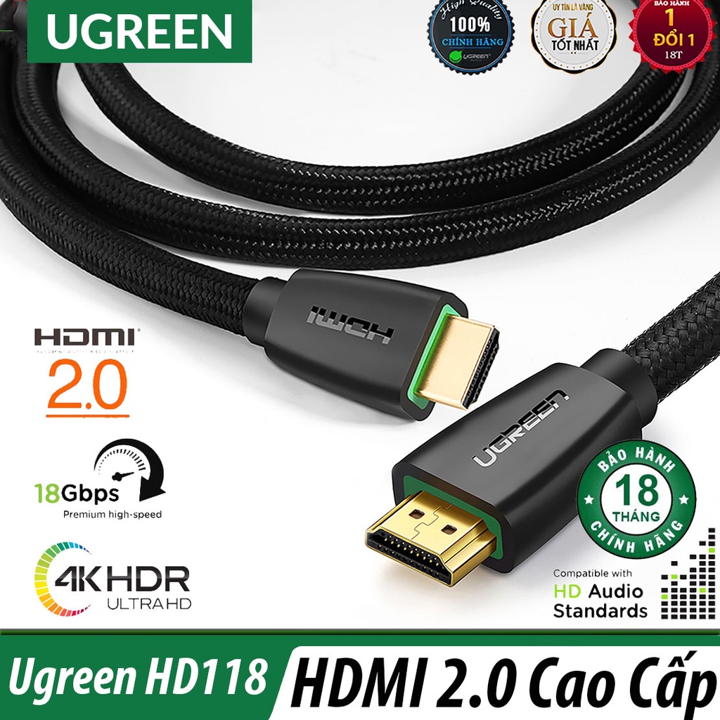 Cáp HDMI 2.0 Bọc Lưới Cao Cấp UGREEN HD118 Chính Hãng - 4K*60Hz ,18Gbps