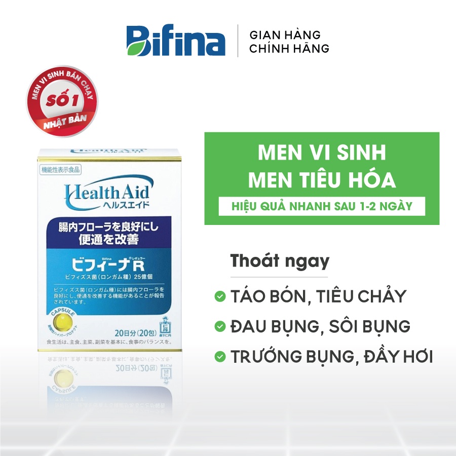 Men vi sinh sống BIFINA NHẬT BẢN, loại R hộp 20 gói hỗ trợ tiêu hóa cho trẻ em, người lớn, bà bầu, táo bón, tiêu chảy