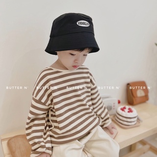 Áo Len Mỏng Dáng Rộng Kẻ Nâu Nhạt Cho Bé