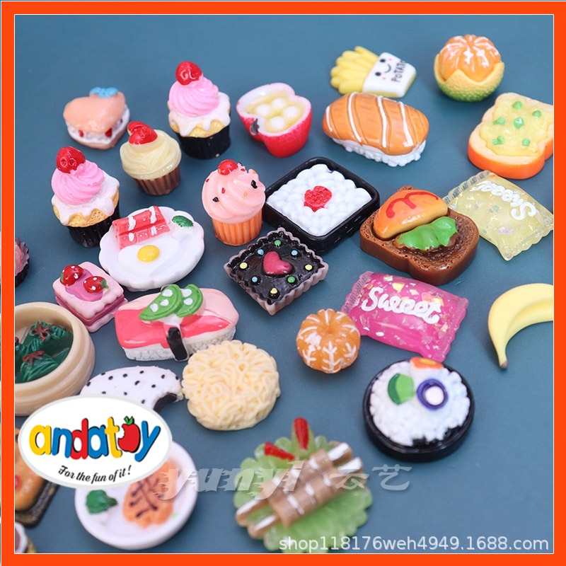 Đồ ăn mini cho búp bê barbie mẫu charm xinh xắn trang trí nhà búp bê dán Jibbitz, vỏ ốp điện thoại kẹp tóc ANDATOY AD965